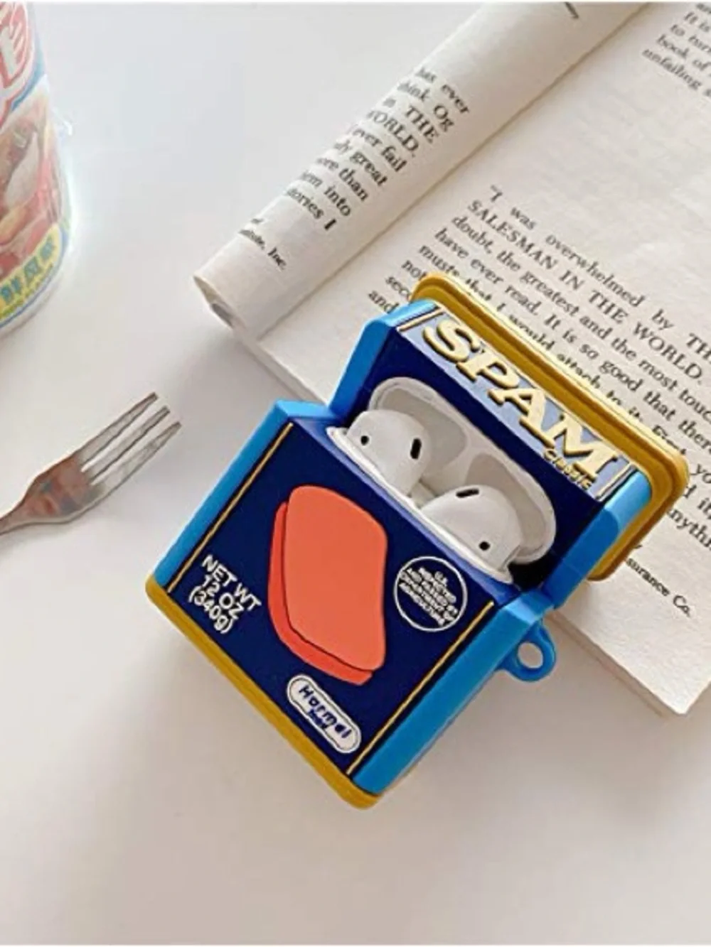 SPAM Can AirPods Case Cover - Blue with Pink Accent